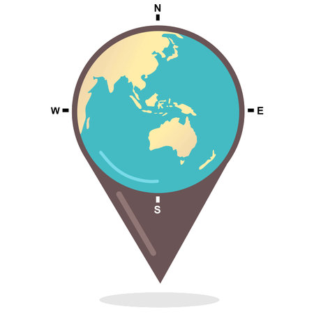 Vector illustration of globe with compass display showing directions, holiday and travel themes, lessons, suitable for travel advertisementsのイラスト素材