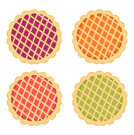 Vector illustration set of a pie with jam seen from above, restaurant and cafe theme, perfect for advertising of food productsのイラスト素材