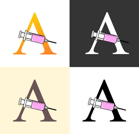 Set of Creative Initial A Letter with injection Minimal Monogram Logotype  for healthのイラスト素材