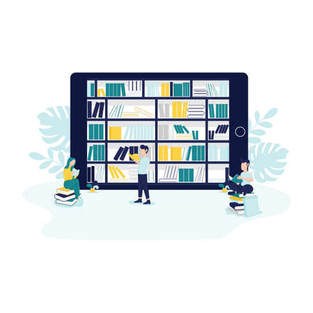 Vector illustration, flat design of people read booksのイラスト素材