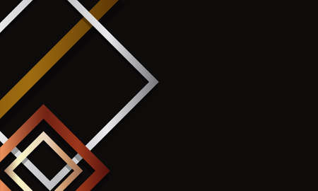 Abstract square border pattern golden, silver and bronze overlapping on black background. Luxury design for your banner website.のイラスト素材