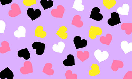 Abstract black, white, pink and yellow heart pattern in seamless design on light pink background....