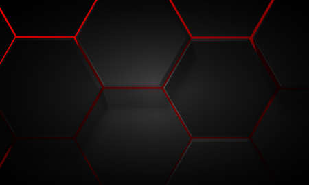Black geometric hexagon pattern on red background. Futuristic design for wallpapers.の写真素材