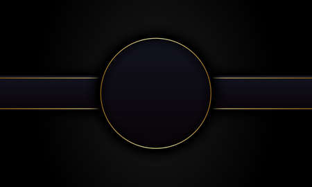 Abstract dark black circle and stripes with golden line background. Luxury design for your banner.のイラスト素材