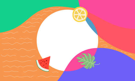 Abstract pastel color summer with green leave, orange and watermelon background. Design for your summer banner.のイラスト素材