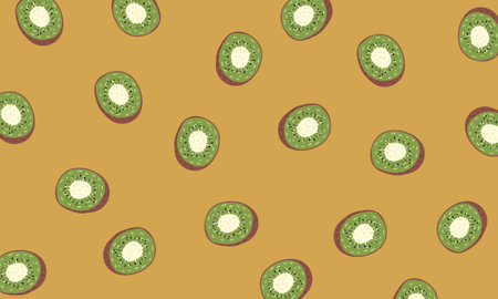 Kiwi slice ornament on orange background. Design for your business advert.のイラスト素材