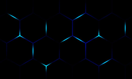 Blue hexagonal technology on dark background. Pattern for ad, booklets, leaflets.