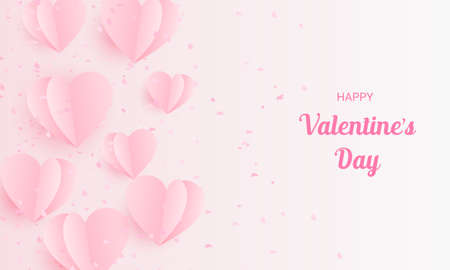 Valentines celebration background with paper hearts and flower petals. Vector illustration.のイラスト素材
