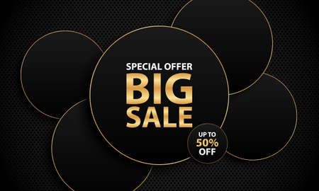 Sale banner background with luxury black golden circle. Vector illustration.のイラスト素材