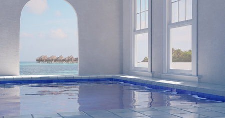 Indoor pool in the beach. 3D rendering illustration.の写真素材