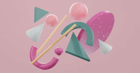 3D different shape floating background. 3D rendering illustration.