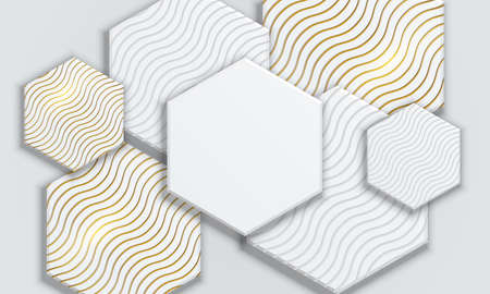 Abstract white and golden geometric hexagonal shape overlapping background. Vector illustration.