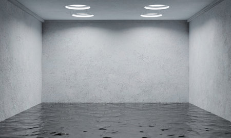 Flooded white room. 3D rendering illustration.の写真素材