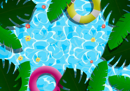 Gradient summer background with pool an leaves. Vector Illustration. Abstract background.のイラスト素材