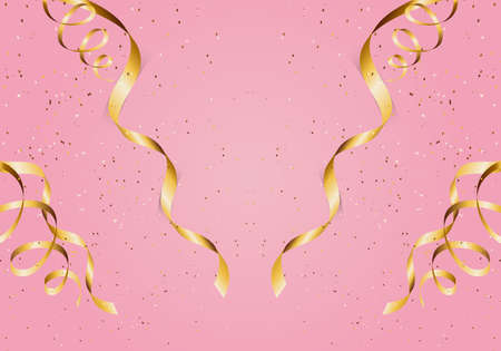 Golden confetti on pink background. Vector illustration. Abstract background.