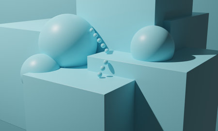Abstract blue geometric cube and sphere background. 3D rendering illustration.の写真素材