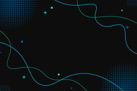 Abstract blue lines background with memphis elements. Vector illustration.