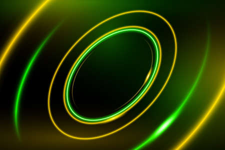 Abstract green and yellow circle lines neon light background. illustration.の写真素材