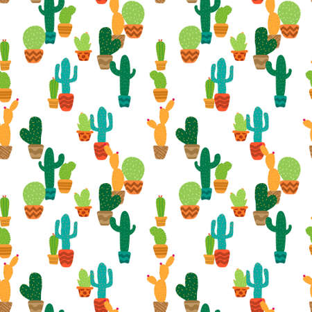 Colorful cactus in seamless pattern background. Vector illustration.のイラスト素材