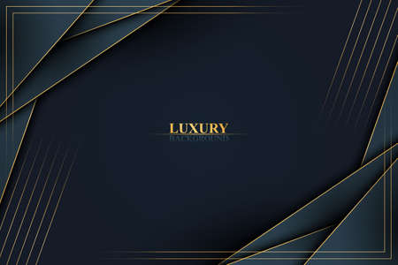 Luxury dark blue stripes overlapping layer with golden lines background. Vector illustration.のイラスト素材