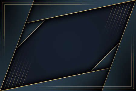 Luxury dark blue stripes overlapping layer with golden lines background. Illustration.の写真素材