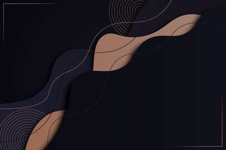 Dark and golden wavy shape with lines background. Vector illustration.のイラスト素材