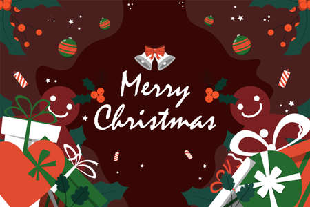 Christmas background with flat gift box. Vector illustration.のイラスト素材