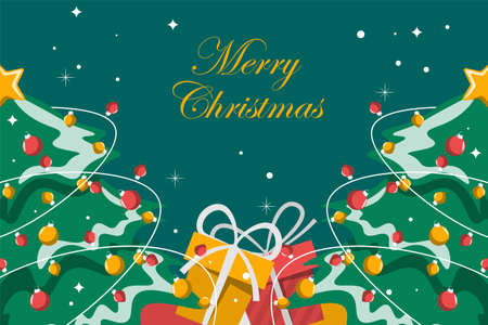 Christmas background with christmas tree and gift box. Vector illustration.のイラスト素材