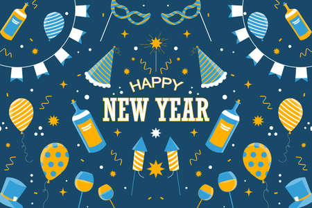 New year celebration background with flat design. Vector illustration.のイラスト素材