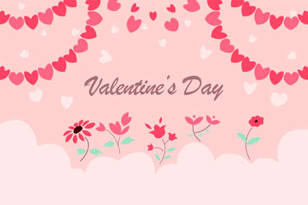 Valentine's day background with flat flower and heart. Vector illustration.のイラスト素材