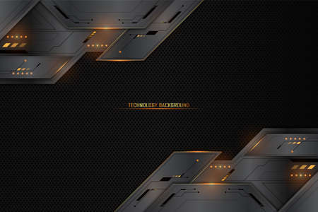 Abstract technology gray metallic with yellow light background. Vector illustration.のイラスト素材