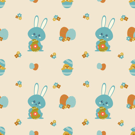 Flat hand drawn easter pattern. Vector illustration.のイラスト素材