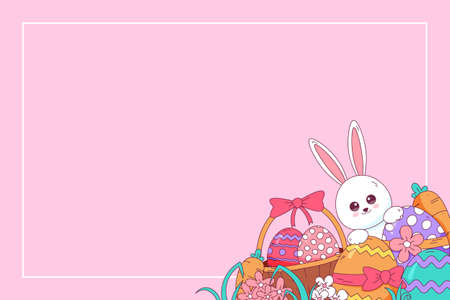 Hand drawn easter background with frame. Vector illustration.のイラスト素材