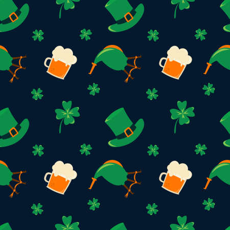 Seamless flat hand drawn st patricks day pattern. Vector illustration.のイラスト素材