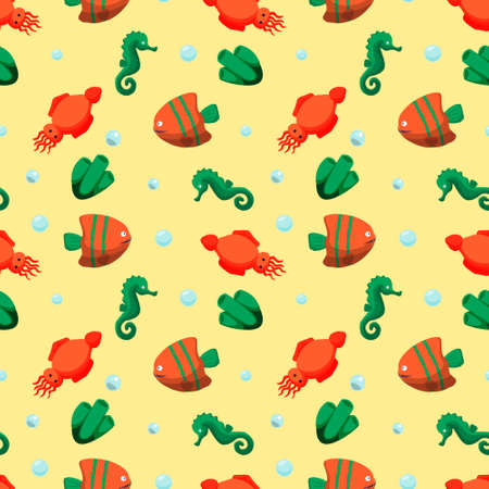 Hand drawn world oceans day seamless pattern. Vector illustration.のイラスト素材
