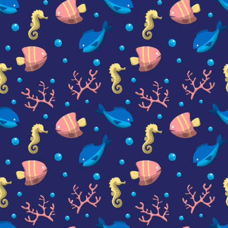 Hand drawn world oceans day seamless pattern. Vector illustration.のイラスト素材