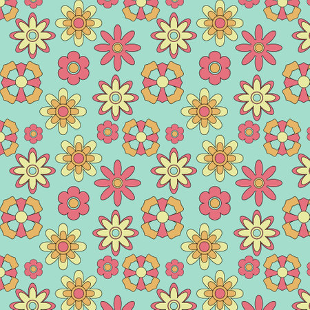 Abstract seamless groovy flower background. Vector illustration.