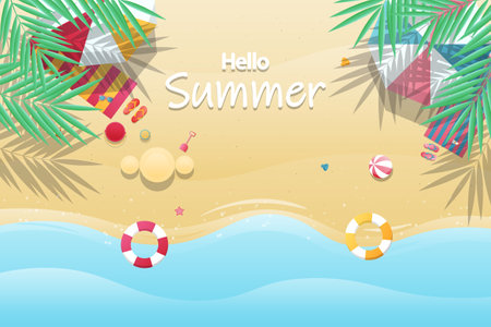 Gradient summer background with beach. Vector illustration.のイラスト素材