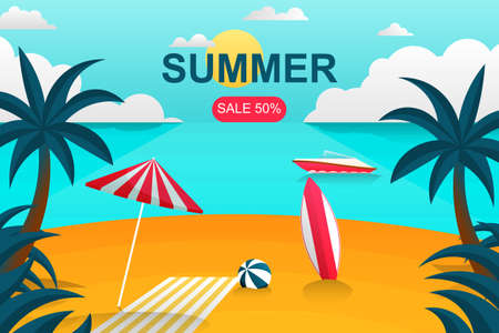 Summer sale with gradient beach background. Vector illustration.のイラスト素材