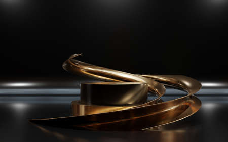 Luxury black and golden podium background. 3D rendering illustration.