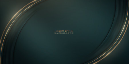 Green curved background with golden lines. Vector illustration.のイラスト素材