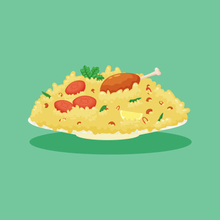 Biryani background. Design with cartoon style. Vector design illustration.のイラスト素材