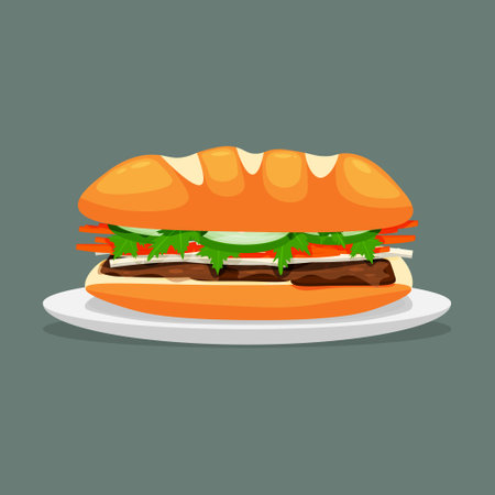 Banh mi Vietnam Food. Design with cartoon. Vector design illustration.のイラスト素材