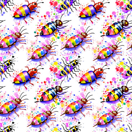 Seamless water color bug pattern. Repeat pattern . Vector illustration.の写真素材