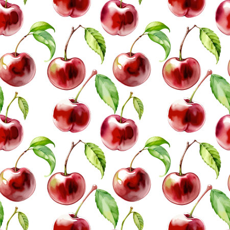 Seamless watercolor cherry pattern. Repeat pattern.のイラスト素材