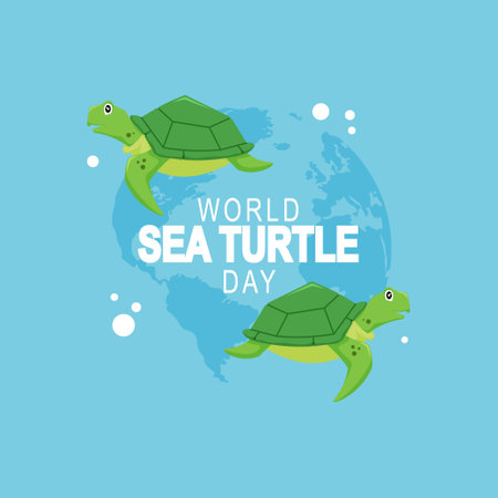World Sea Turtle Day background. Animal Awareness. Vector illustration.のイラスト素材
