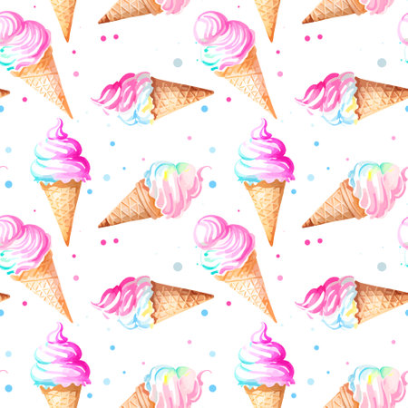 Ice cream watercolor in seamless pattern.のイラスト素材