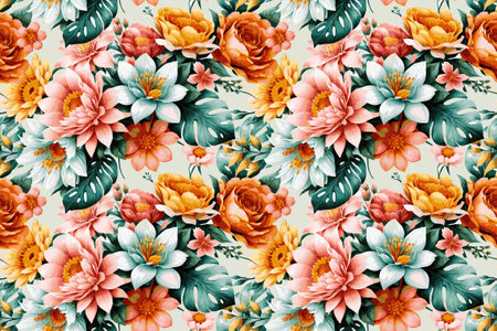 Floral shape watercolor seamless pattern. Vector illustration.の写真素材