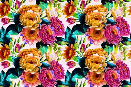 Floral shape watercolor seamless pattern. Vector illustration.の写真素材