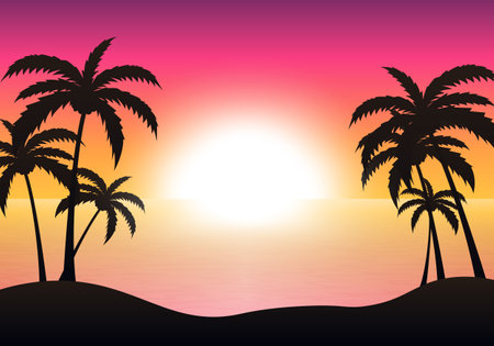 Beach sunset landscape background. Vector illustration. Abstract background.のイラスト素材